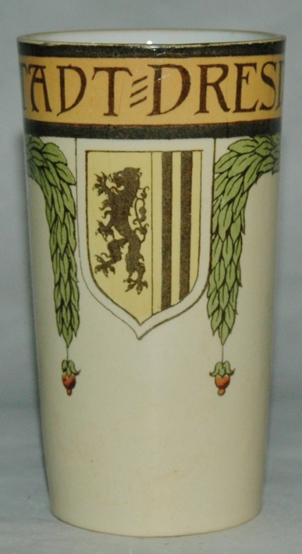 City of Dresden Mettlach Beaker: Mettlach #2327/1200 PUG 1/4L Beaker. Dresden. Mint.
