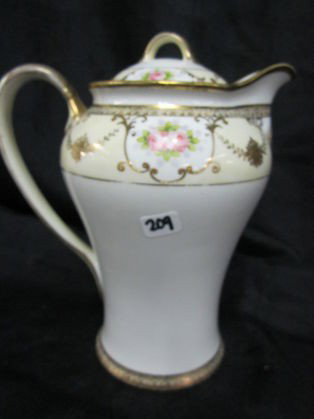 Signed Nippon 9" Chocolate Pot: Slight Loss to Gold, Excellent Condition, No Chips or Cracks