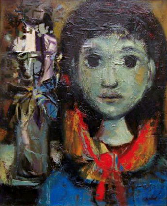 Molne Oil Painting: Molne, Luis Vidal (Spanish, 1907-1970). Oil on canvas; 16" height by 13" width. Signed lower right.