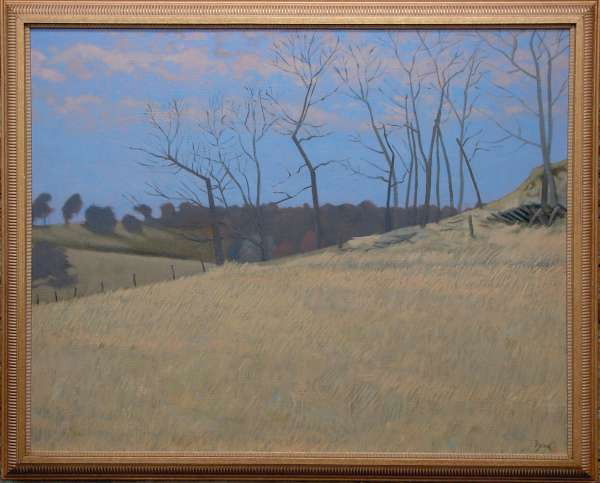 Gibson Byrd Oil Painting: Byrd, Gibson D. (American, 1923-2002) Untitled (Vibrant Blue and Green Landscape) Oil painting on canvas. 31" x40" and 35 1/2" x 43