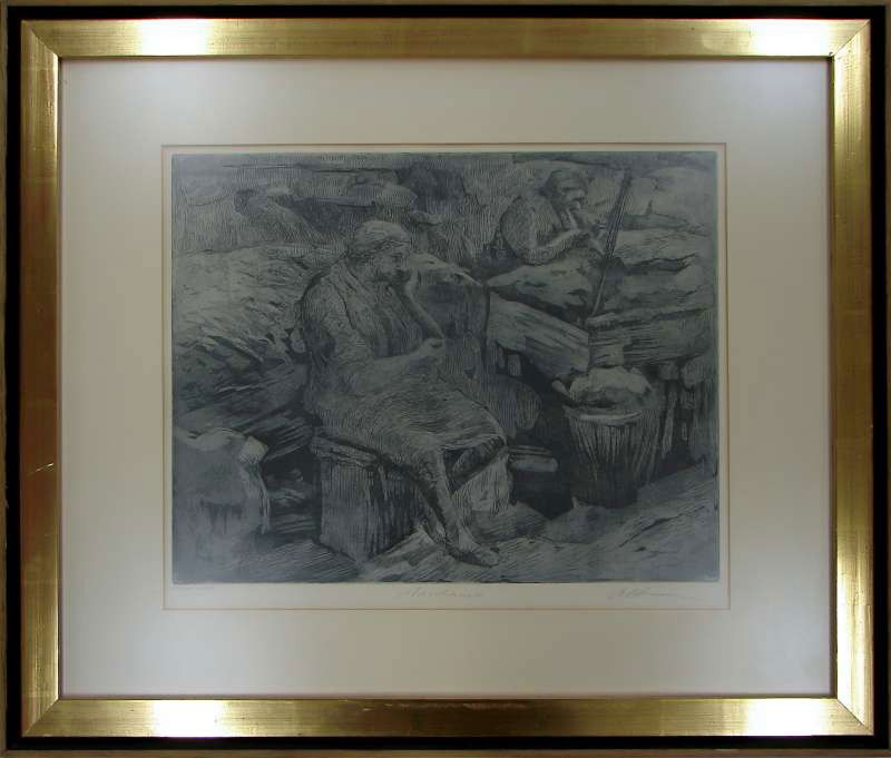 Harold Altman Etching: Altman, Harold (American, 1924-2003). "…" Etching?. 20" height by 24" width. Signed lower right; "Final Proof" lower left.