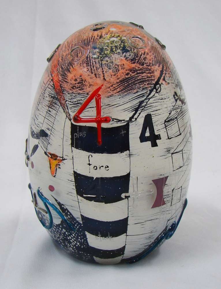 Bridget Boss Egg Shaped Sculpture "stacked": Boss, Bridget (American, 20th Century) signed "Bridget Boss" dated 2003 and with the title "stacked". Egg shape 8" height