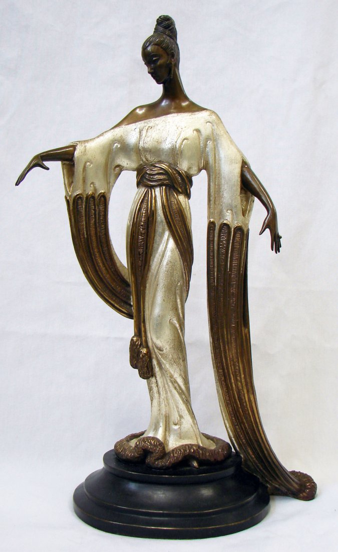 Erte Bronze Sculpture Female Figure LE Fine Art Si: Erte AKA Romain de Tirtoff (French 1892-1990) Untitled (Female Figure) Bronze Sculpture. 17" height by 10 1/2" width; 1984. Signed and numbered on base: "17/300 Fine Art Acquisitions IM-FAA © 1984".