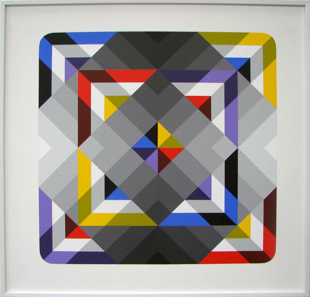 Marko Spalatin Oil Painting "Matrix III": Spalatin, Marko (American, 1945 - ). "Matrix III" Oil on canvas; Frame 24" height by 23 1/2" width / canvas 24 3/4" height by 24 1/4" width. Signed and titled upon the back.