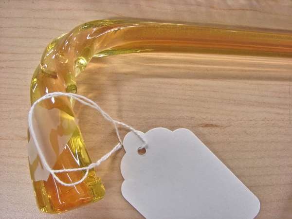 Glass Walking Stick or Cane RARE Vaseline Glass Wa: Glass cane or walking stick, American, circa 1900. 40 3/4" length, hook handle, solid Vaseline glass with cork screw tip, four sided, twisted handle. The photographs include two photographs of all of 