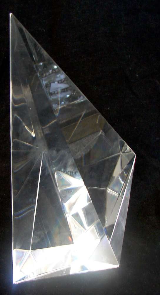 Signed Christopher Ries "Sail" Sculpture: Ries, Christopher (American 1978 - ) "Sail" Crystal Sculpture. Signed "Christopher Ries 3/88". Perfect condition. 11" height by 7" width.