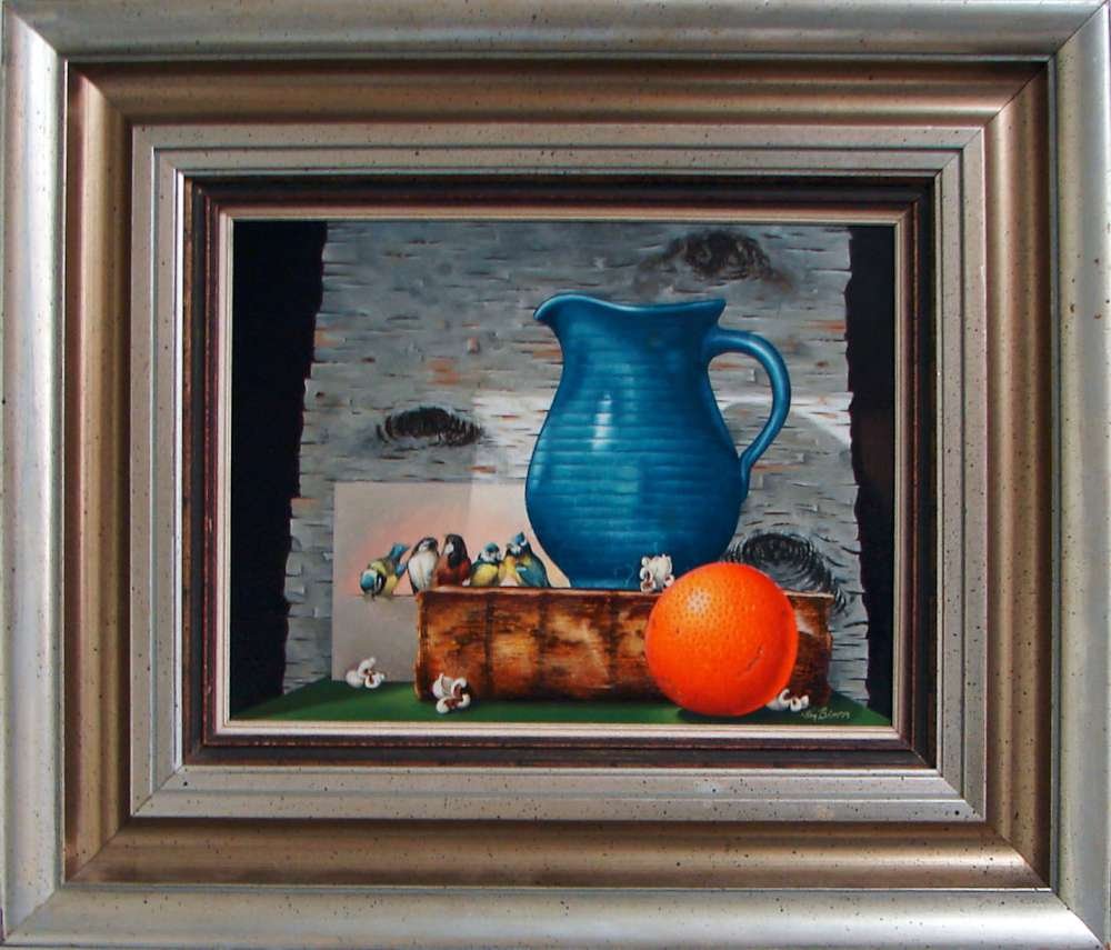 William Bloom Oil Painting: Bloom, William (American, 1935 - ) Untitled (Still Life) Oil on canvas. 8 1/2" height by 12" width; frame measures 16" height by 19" width. Signed lower right.
