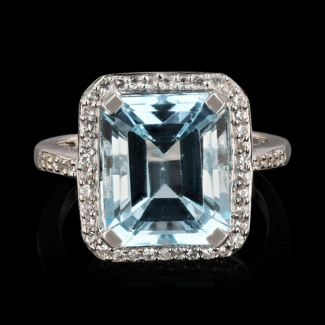 7.00ct Blue Topaz and 0.28ctw White Topaz Silver Ring (1 of 5)