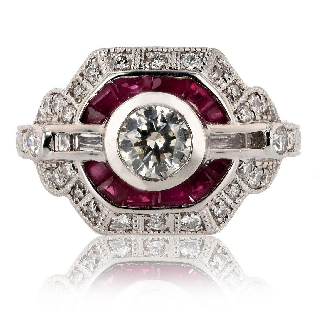 0.52ct Diamond and 1.06ctw Ruby Platinum Ring (1.10ctw Diamonds) (1 of 4)