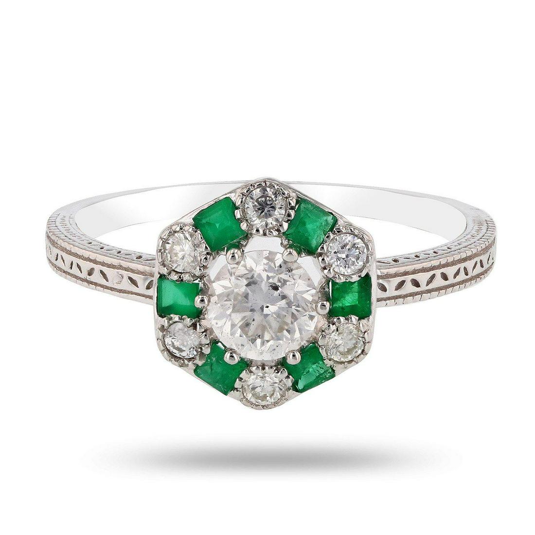 0.45ct Diamond and 0.21ctw Emerald Platinum Ring (0.59ctw Diamonds) (1 of 4)