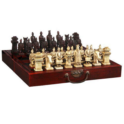 Chinese 32 pieces chess set/box/Xian Terracota Warrior: Chinese 32 pieces chess set/box/Xian Terracota Warrior This is high quality handmade old style whole set 32 pcs chess with chinese old style dragon phoenix box, it is beautiful isculpt ,very beautiful