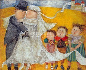 Graciela Rodo Boulanger "" Les Jeunes Maries .: Graciela Rodo Boulanger Limited Edition Lithograph on Paper: "" Les Jeunes Maries "" Edition #: 186/200. Size: 22.5 x 27.5 in.Hand signed in pencil.