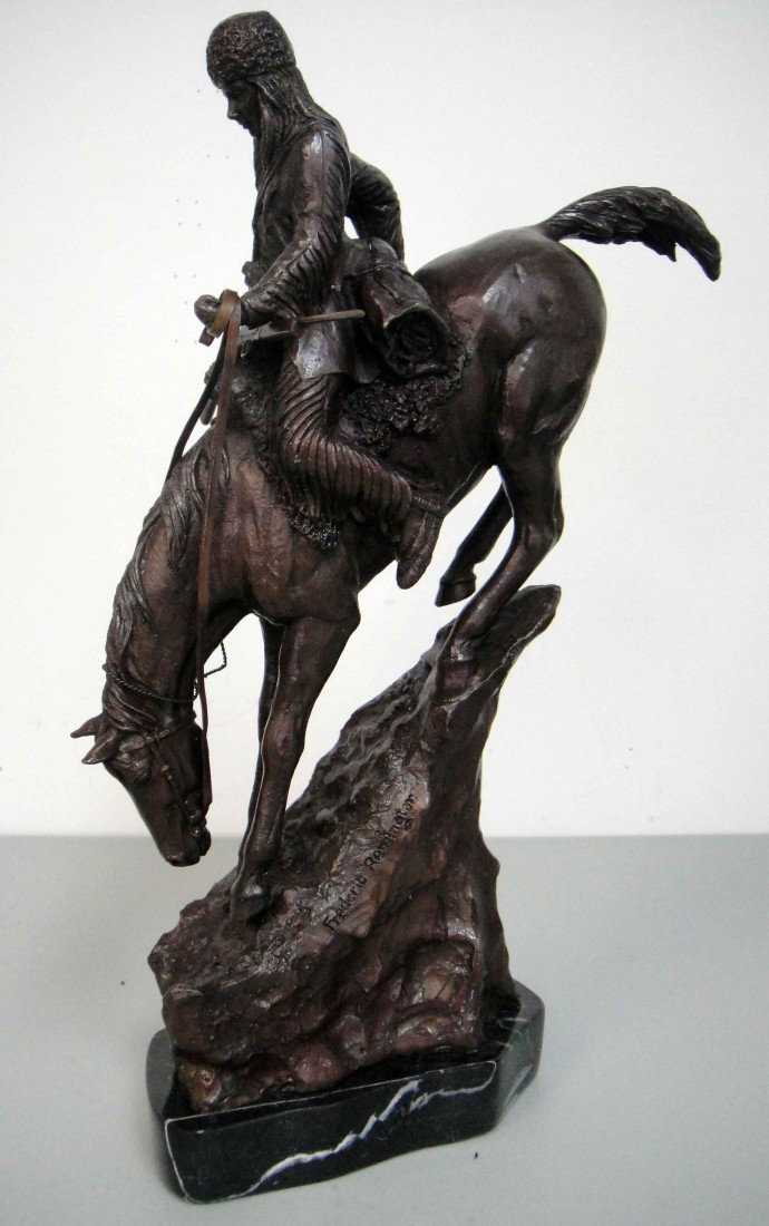 Reissue Mountain Men Frederic Remington Bronze Scu: Reissue Mountain Men Frederic Remington Bronze Sculpture Signed, Medium 13 1/2"" H x 8"" L. W450