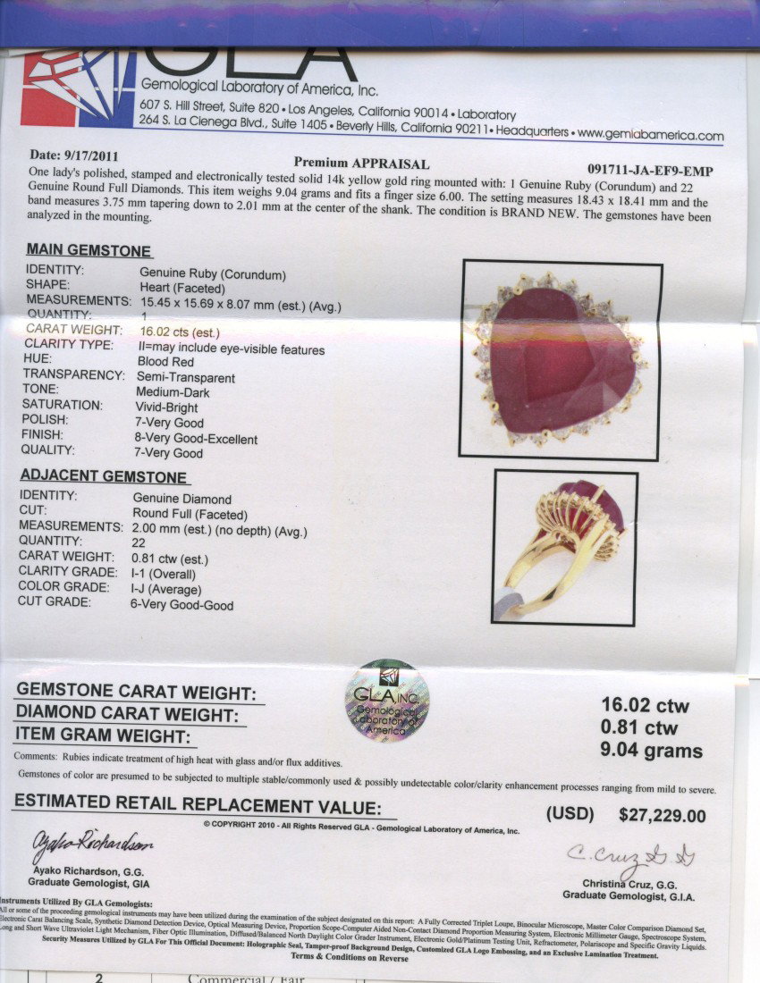 Ruby Ring Appraised Value: $27,229 - 2