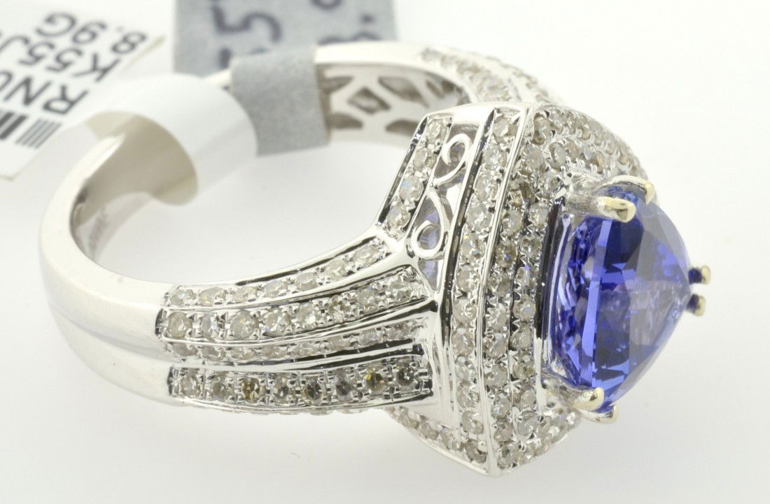 Tanzanite and Diamond Ring Appraised Value: $12,990: 14K white gold ring with 1.08 cts of diamonds and 2.16 ct tanzanite