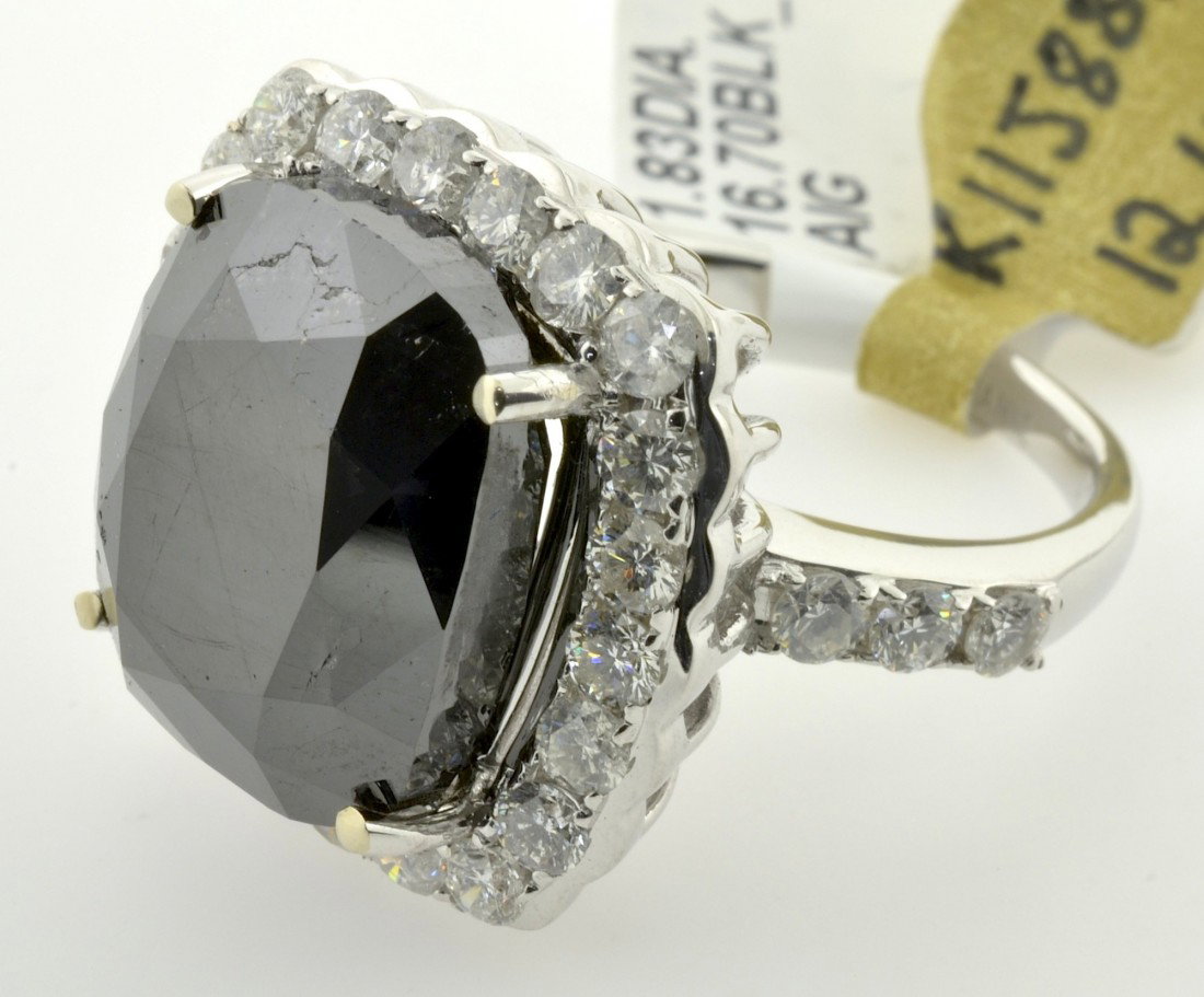 Black and White Diamond Ring Appraised Value: $35,875: 14K white gold ring with 18.53 cts of black and white diamonds