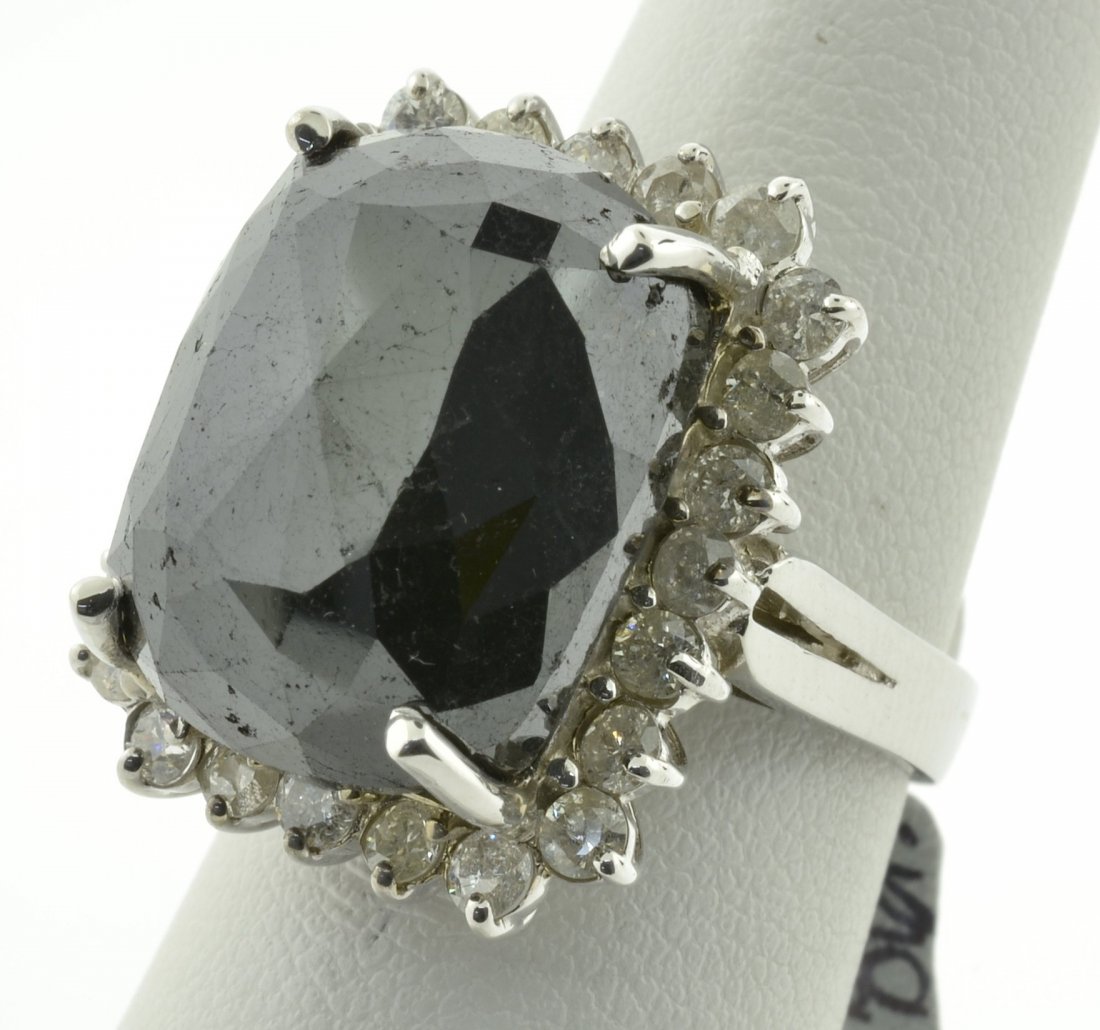 Black and White Diamond Ring Appraised Value: $27,880: 14K white gold ring with 19.56 cts of black and white diamonds