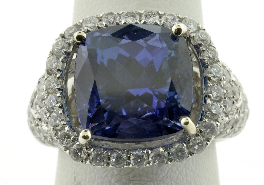 Tanzanite and Diamond Ring Appraised Value: $22,450: 14K white gold ring with 1.24 cts of diamonds and 7.57 ct tanzanite
