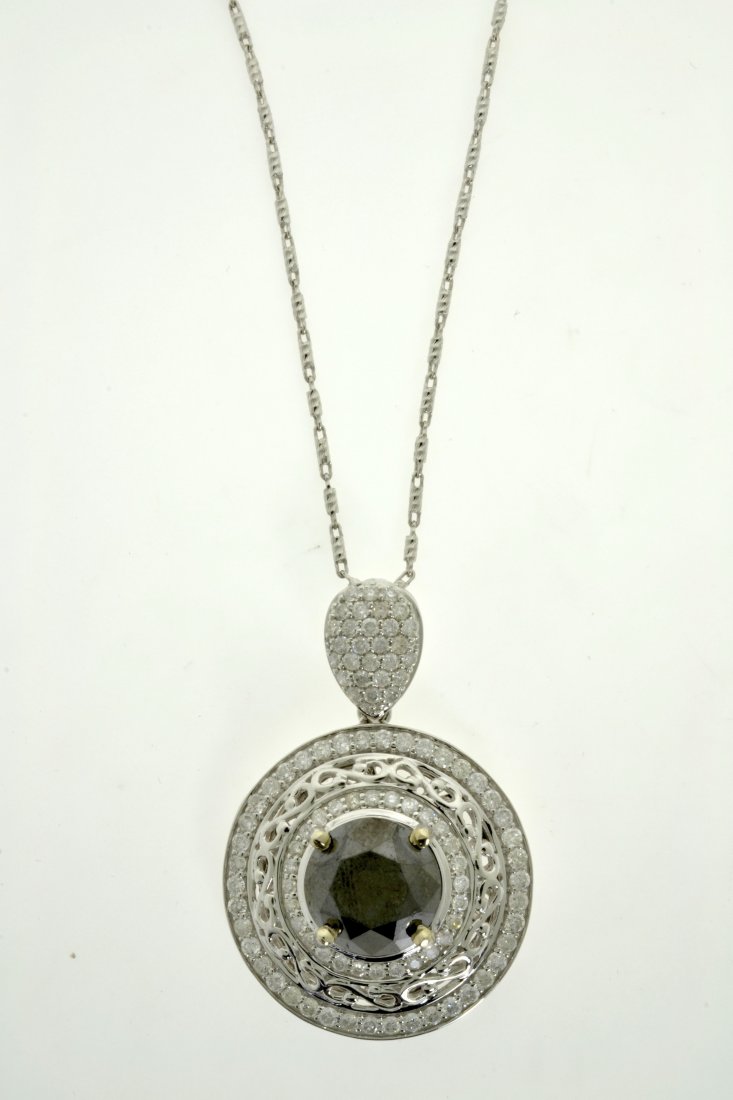 Black and White Diamond Necklace Appraised Value: $14,7: 14K white gold necklace with 7.22 ct of black and white diamonds