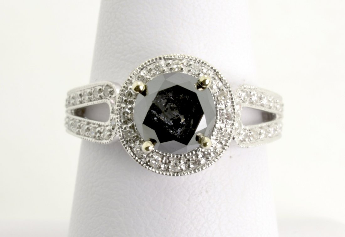 Black and White Diamond Ring Appraised Value: $5,912: 18K white gold ring with 1.88 ct of black and white diamonds