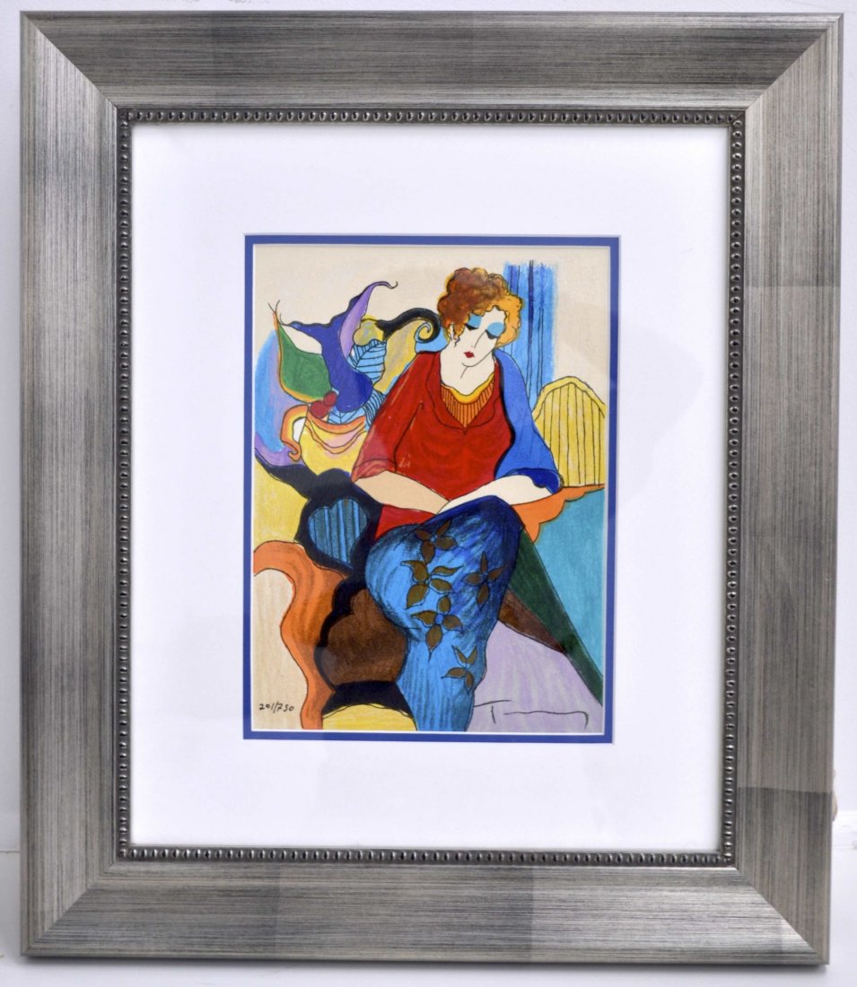Itzchak Tarkay's "Waiting" Art (FRAMED) LIMITED EDITION: Itzchak Tarkay's "Waiting" Art (FRAMED) LIMITED EDITION SERIGRAPH ON PAPER (CUSTOM FRAMED)