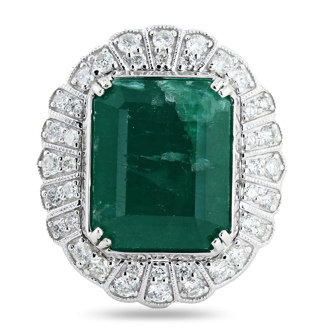 8.68ct Emerald and 0.79ctw Diamond 14K White Gold Ring (1 of 4)