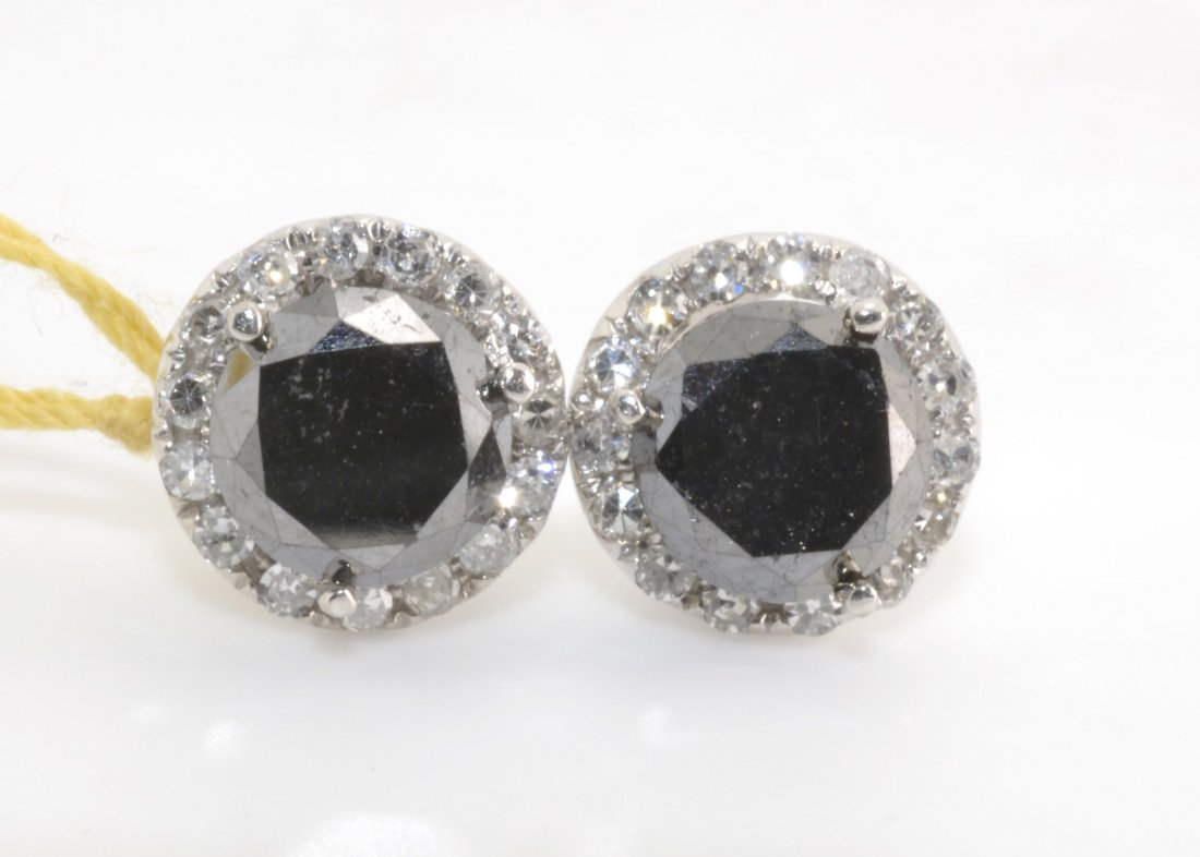 Black & White Diamond Earrings AV: $1,360: 14K white gold earrings with 2.24 ct of black and white diamonds K99J6
