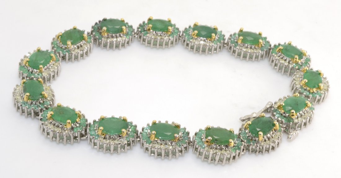 Emerald & Diamond Bracelet AV: $17,073: Solid silver bracelet with 1.62 ct of diamonds and 13.72 ct of emeralds (BERYL) K23E39