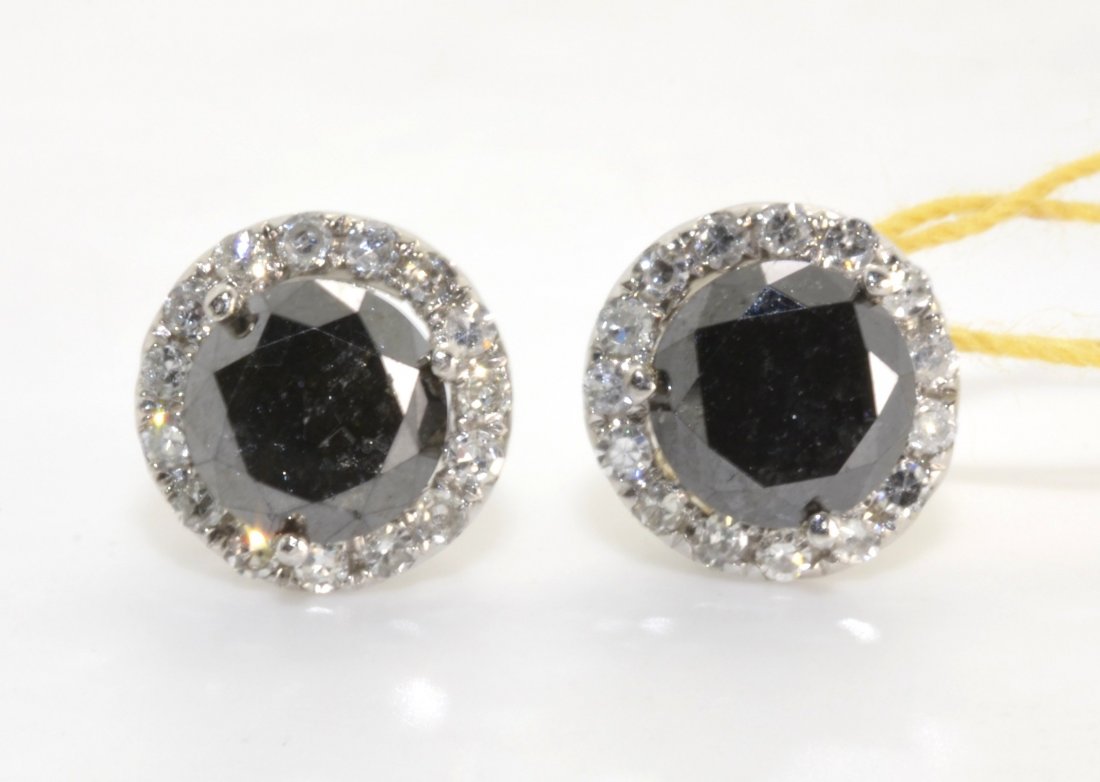 Black & White Diamond Earrings AV: $1,130: 14K white gold earrings with 1.78 ct of black and white diamonds K99J8
