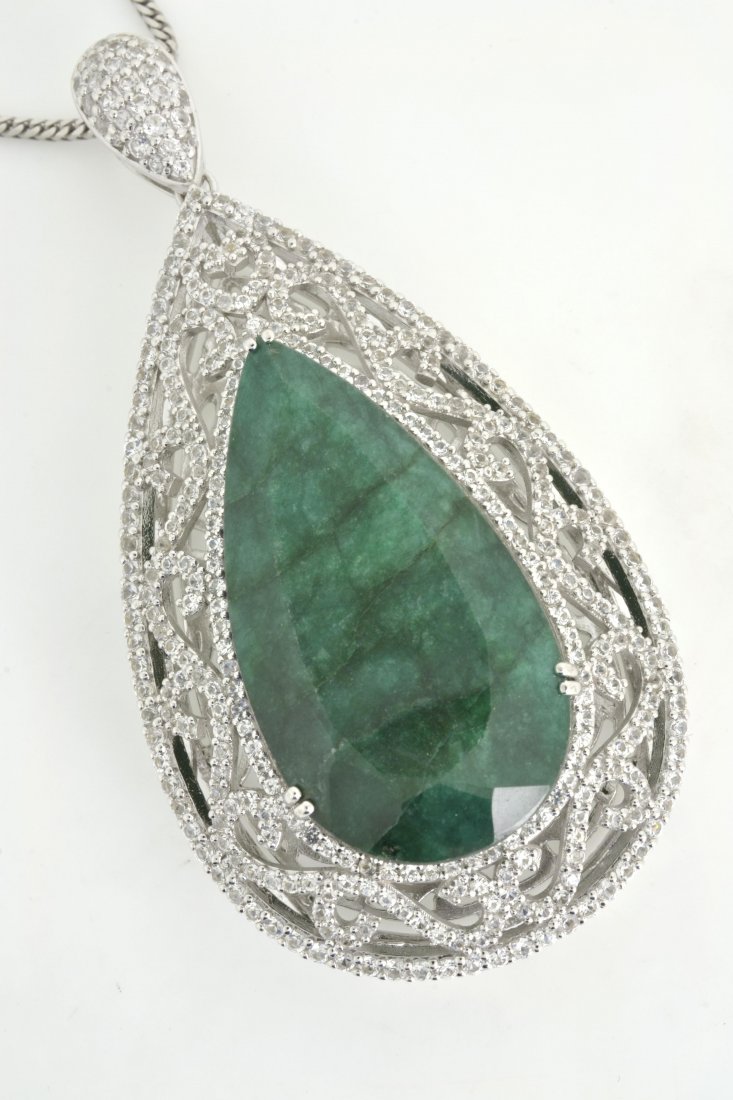 Green Beryl & Sapphire Necklace Appraised Value: $4,450: 925 silver ladies cast necklace with a 73.49 ct green beryl and 5.58 ct of sapphires K79J9