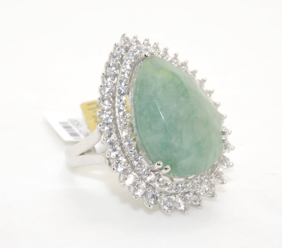 Green Beryl & Sapphire Ring Appraised Value: $1,730: 925 silver ladies cast ring with a 19.93 ct green beryl center stone and 3.04 ct of sapphire K22J5