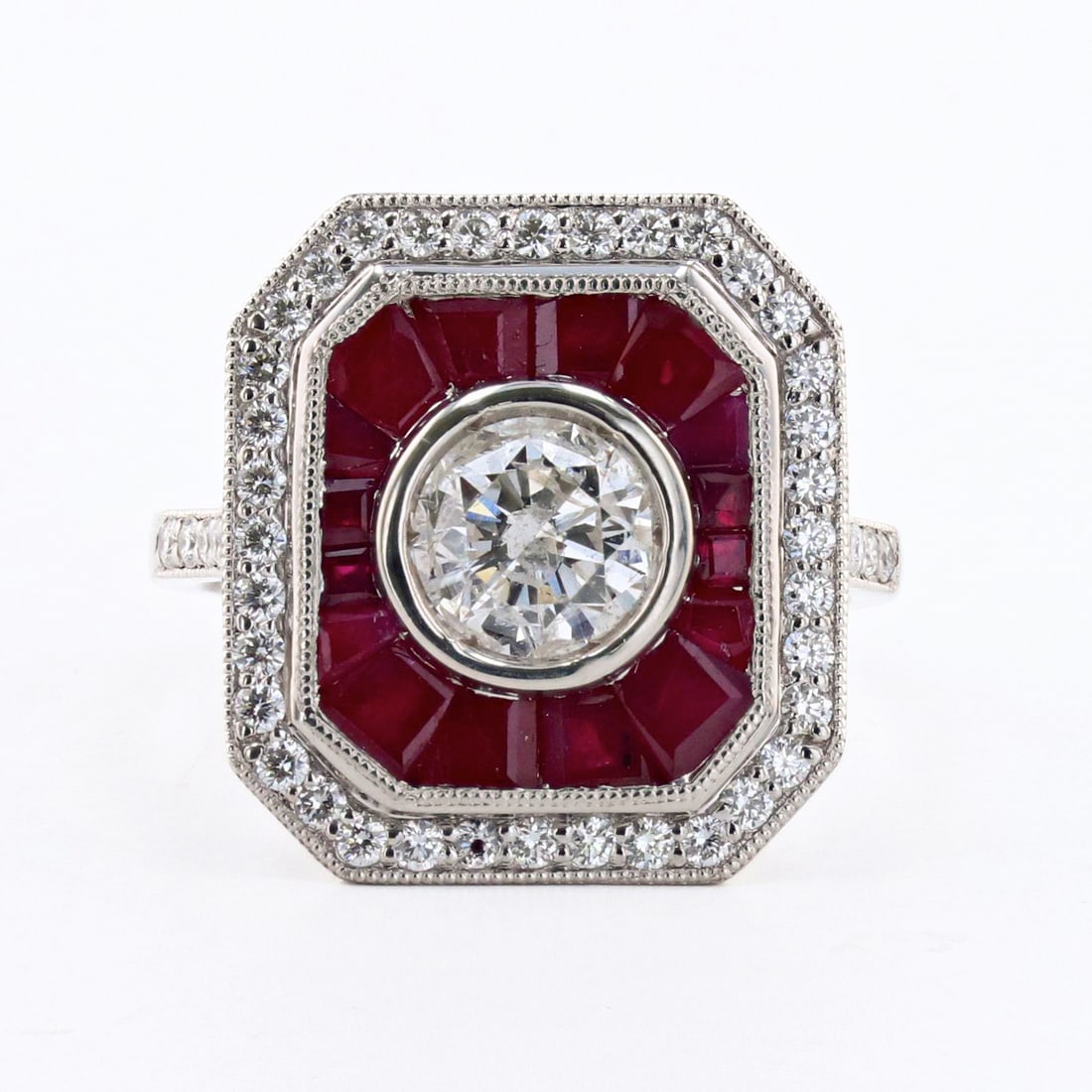 1.01ct Diamond and 2.11ctw Ruby Platinum Ring (1.48ctw Diamonds) (1 of 4)