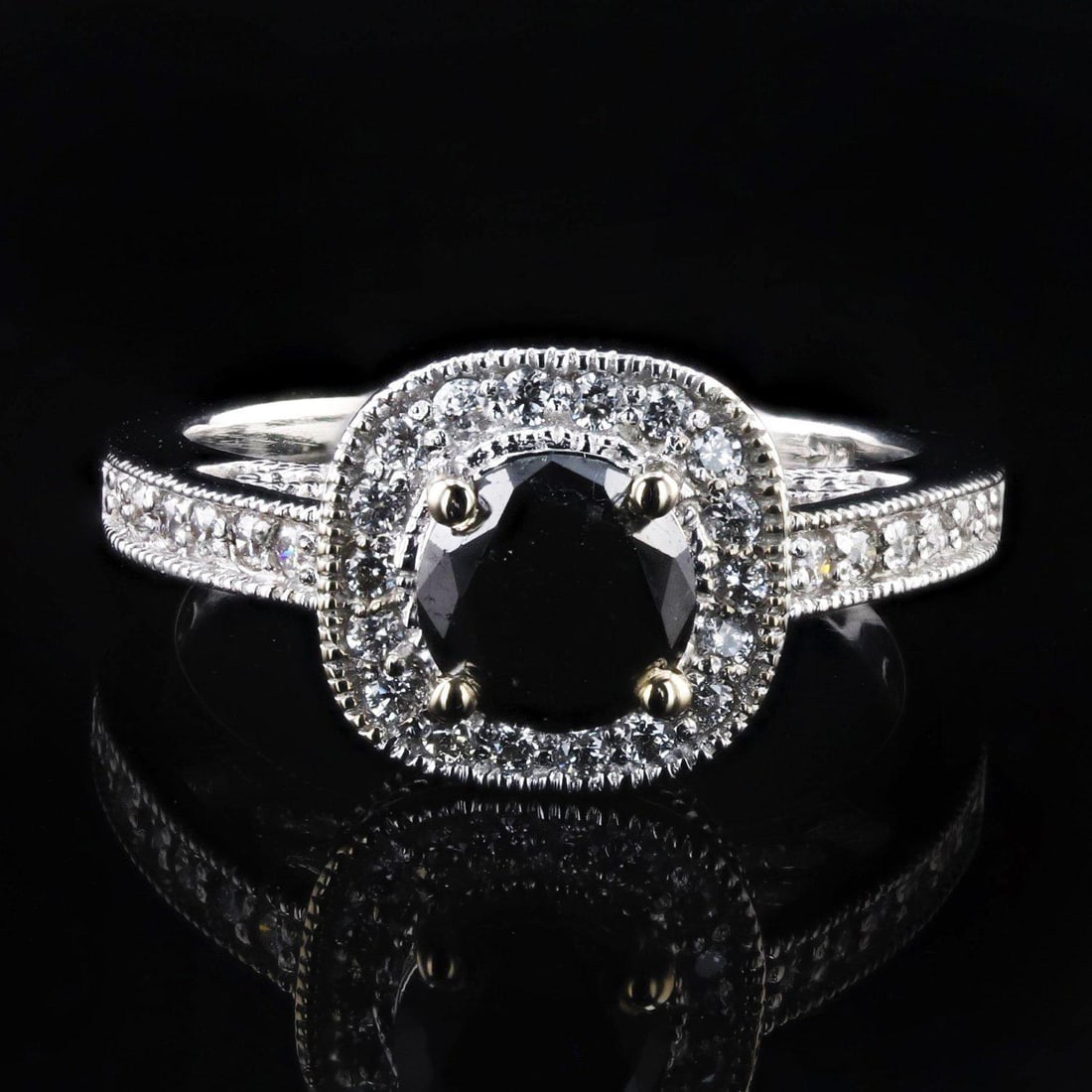 1.24ct CENTER Black Diamond 14K White Gold Ring (1.60ctw Diamonds) (1 of 3)