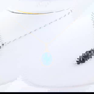 13.56ct Blue Star Sapphire and 0.07ctw Diamond 14K White Gold Pendant: DESCRIPTION : ONE 14K WHITE GOLD LADY'S CUSTOM MADE DIAMOND & BLUE STAR SAPPHIRE PENDANT . 4.70 GR TW. 18" LONG 1 - MAIN CENTER GEMSTONES) :IDENTITY : ONE CENTER BLUE STAR SAPPHIRE SET IN 4 PRONGS SET