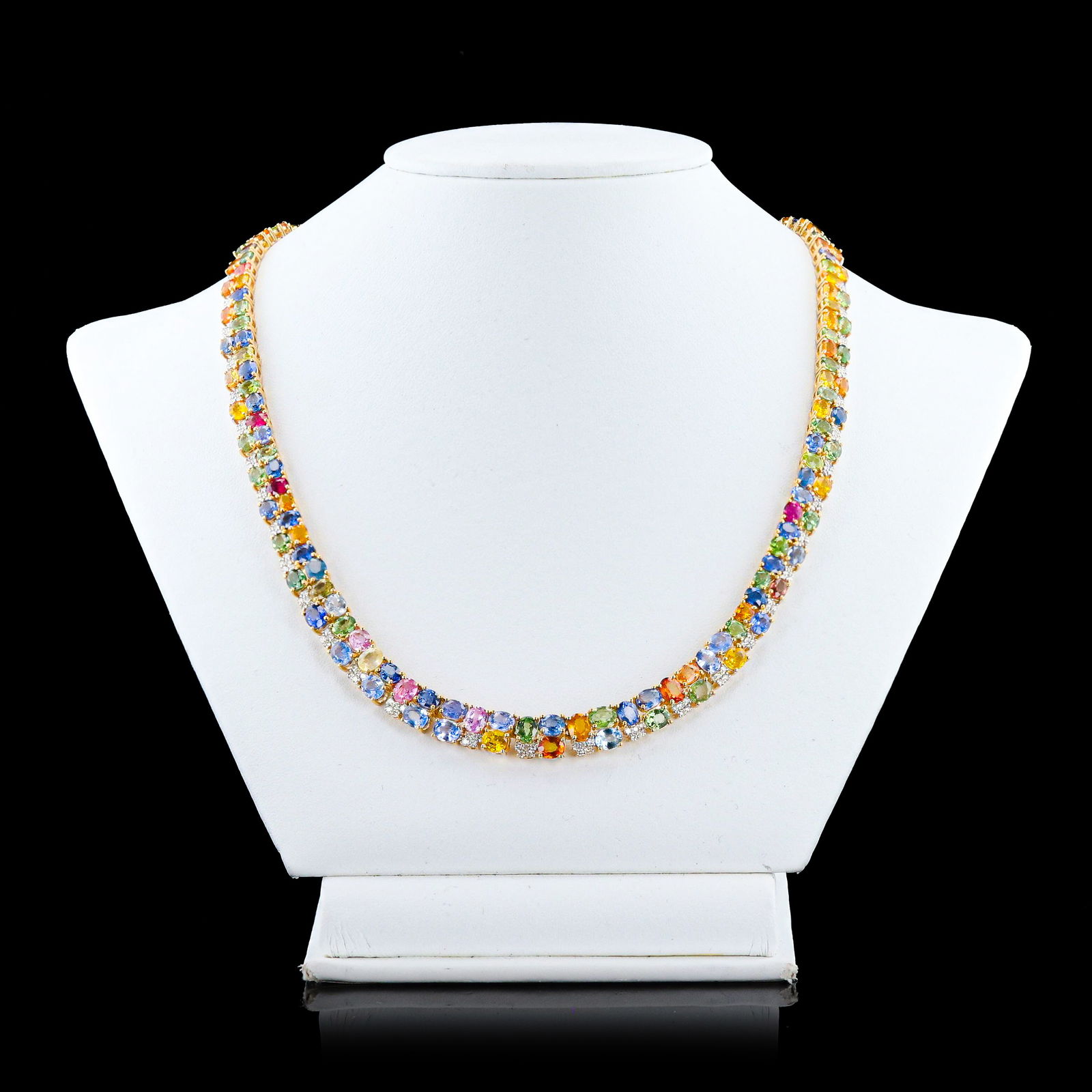 46.84ctw MultiColor Sapphire and 1.84ctw Diamond 14K Yellow Gold Necklace (1 of 4)