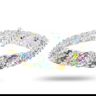 30.84ctw UNHEATED MultiColor Sapphire and 1.36ctw Diamond Platinum Bracelet (GIA CERTIFIED): One polished, stamped, and tested platinum bracelet marked Oscar Friedman. The bracelet is mounted with: 88 genuine unheated sapphires weighing approximately 30.84 carats, and 84 genuine round diamond