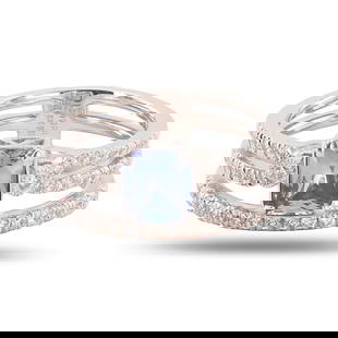 1.11ct UNHEATED Blue Sapphire and 0.44ctw Diamond Platinum Ring (GIA CERTIFIED): Platinum (PLAT) natural fancy unheated sapphire corundum and diamond ring. An octagonal modified brilliant cut natural unheated violetish blue sapphire corundum gemstone is mounted in the center of th