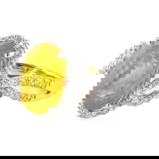 3.09ct Yellow Sapphire and 0.38ctw Diamond 14K White Gold Ring: DESCRIPTION : ONE 14K WHITE GOLD CUSTOM MADE LADY'S DIAMONDS & YELLOW SAPPHIRE RING . 3.70 GR TW.1 - MAIN CENTER GEMSTONE(S):IDENTITY : ONE CENTER NATURAL YELLOW SAPPHIRE SET IN PRONGS SETTING STYLECA