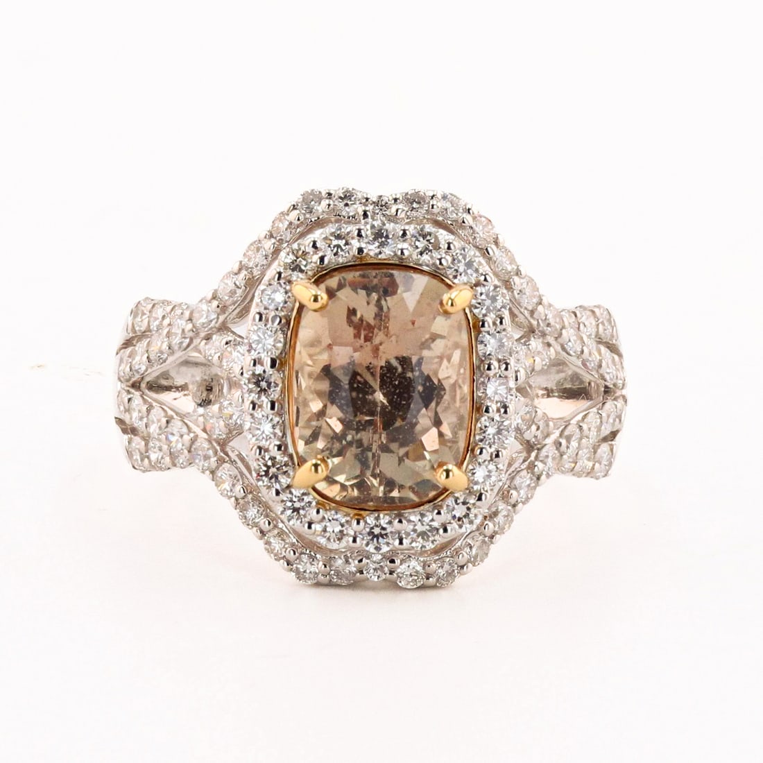 3.15ct UNHEATED Purplish Pink Sapphire and 1.02ctw Diamond 18K White and Yellow Gold Ring (GIA (1 of 4)