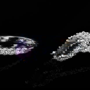 1.54ct UNHEATED Pinkish Purple KASHMIR Sapphire and 0.78ctw Diamond 14K White Gold Ring (GIA: Fourteen karat (14K) white gold natural unheated kashmir sapphire corundum and diamond ring, A cushion modified brilliant cut natural unheated Kashmir sapphire corundum gemstone is mounted in the cent