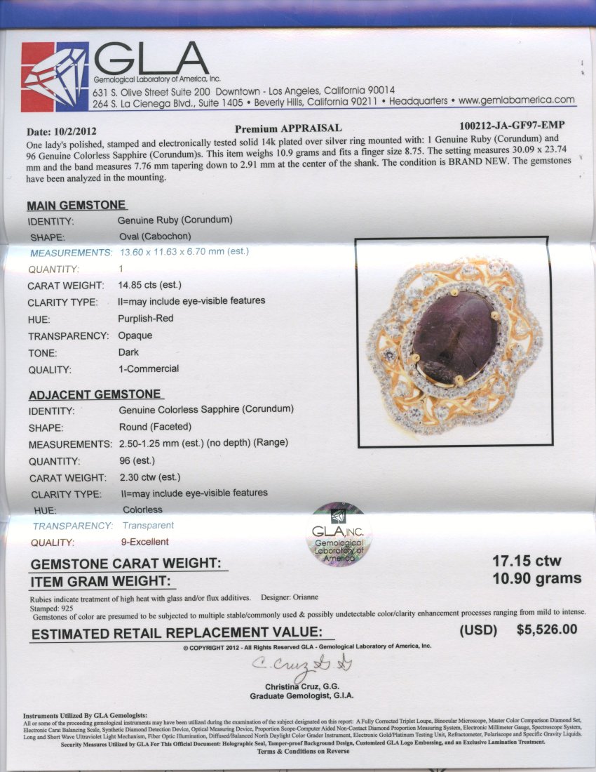 Ruby & Sapphire Ring Appraised Value: $5,526 - 2
