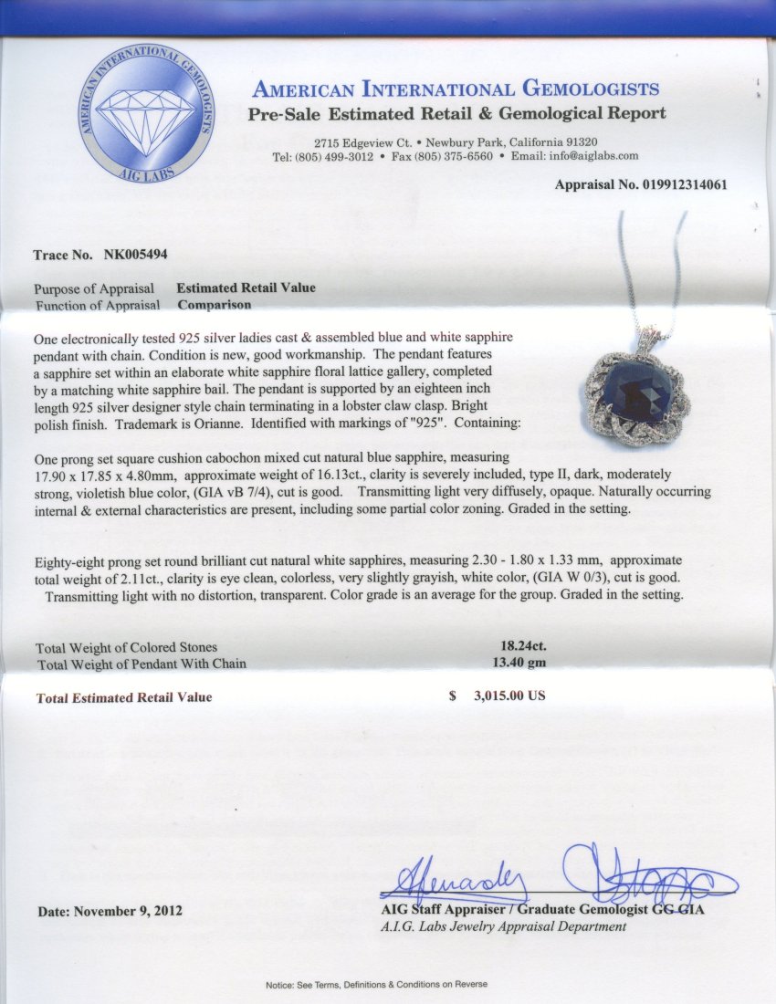 Sapphire Necklace Appraised Value: $3,015 - 2