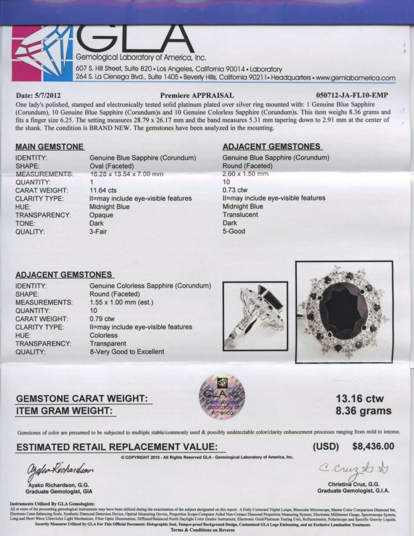 Sapphire Ring Appraised Value: $8,436 - 2