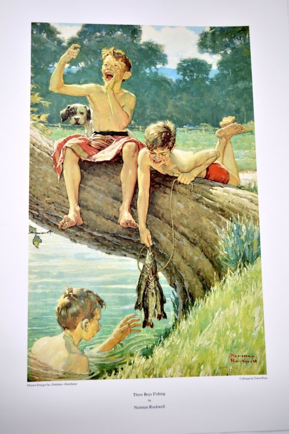 Norman Rockwell's "Three Boys Fishing" Art (COLLOTYPE)