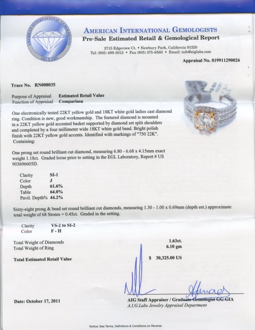 Diamond Ring (EGL CERTIFIED) AV: $30,325 - 2