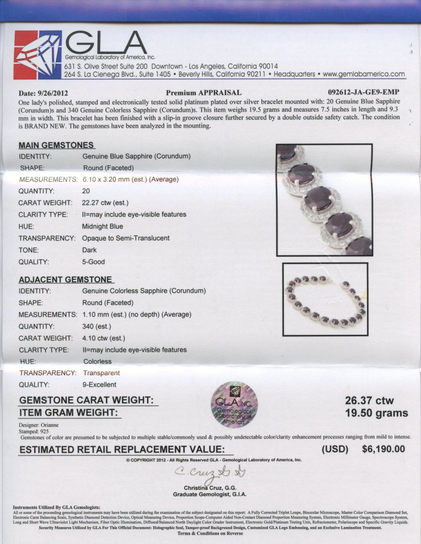 Sapphire Bracelet Appraised Value: $6,190 - 2