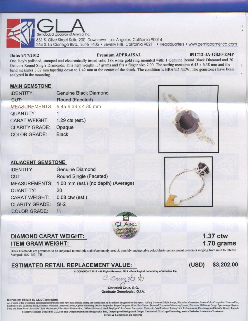 Black & White Diamond Ring Appraised Value: $3,202 - 2