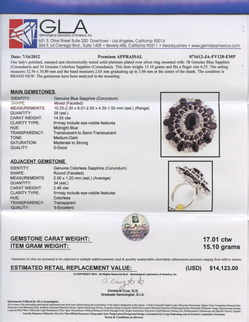 Sapphire Ring Appraised Value: $14,123 - 2