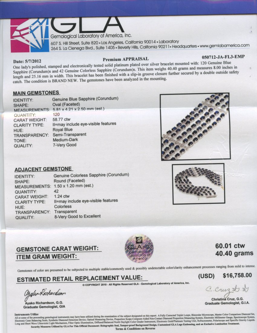 Sapphire Bracelet Appraised Value: $16,758 - 2