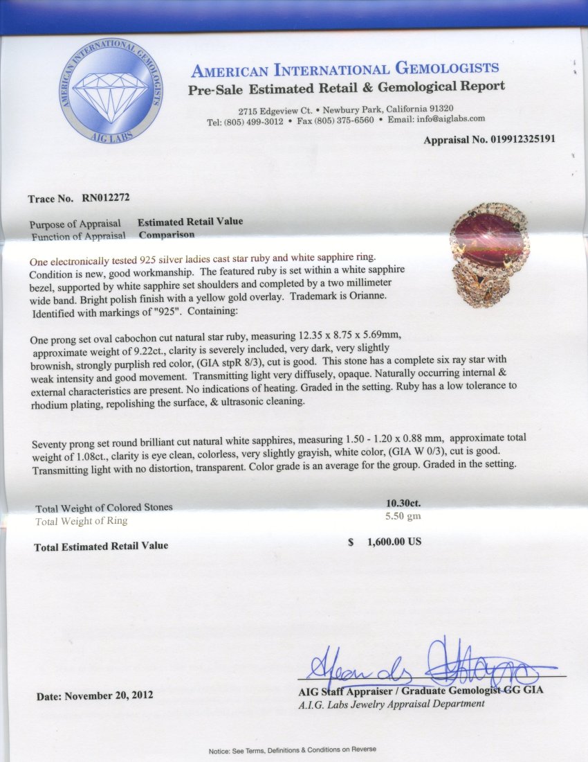 Ruby & Sapphire Ring Appraised Value: $1,600 - 2